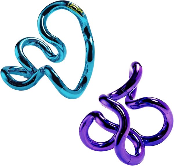 Tangle Jr. Metallic (2-Pack) - Purple & Blue - Genuine Tangle Fidget - Fidget Toy for Kids and Adults - Metallic Shiny Fidget Desk Toy