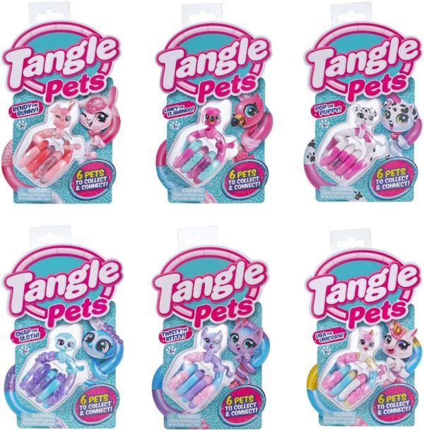 Tangle Jr. Pets 6-Pack Collection Kitty. Bunny. Puppy. Flamingo. Sloth. and Unicorn - Tangle Fidget Pets Fidget Toys - Fidget Toy Gift - Fidgets for School - Cute fidgets for Girls