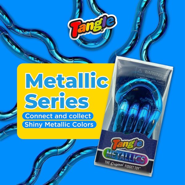 Tangle Jr. Metallic (2-Pack) - Purple & Blue - Genuine Tangle Fidget - Fidget Toy for Kids and Adults - Metallic Shiny Fidget Desk Toy